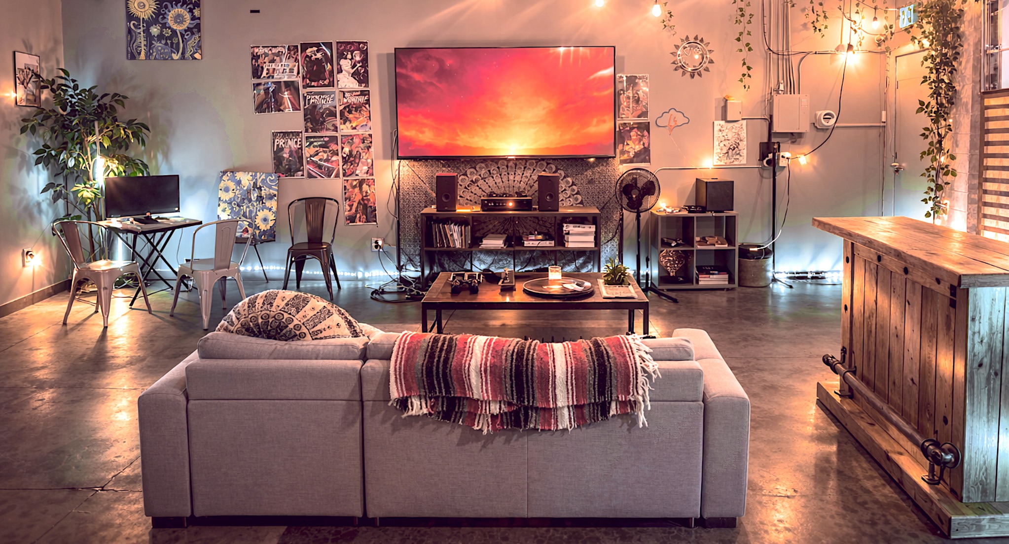 Community seating area inside AlmaDose Denver.